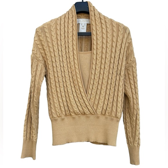 Vintage 80s Metallic Gold And White Escada V Neck Sweater